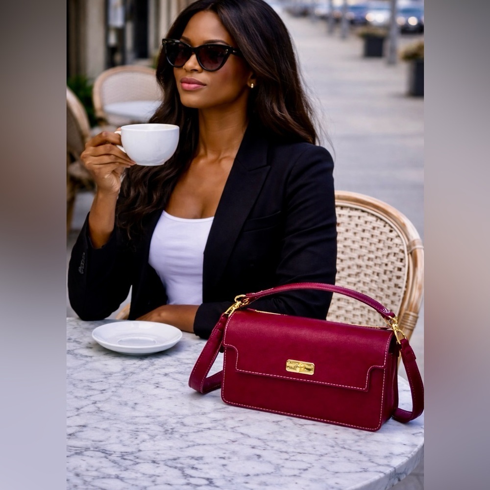New Burgundy Suede Leather Crossbody/Shoulder Bag w/ Detachable Strap